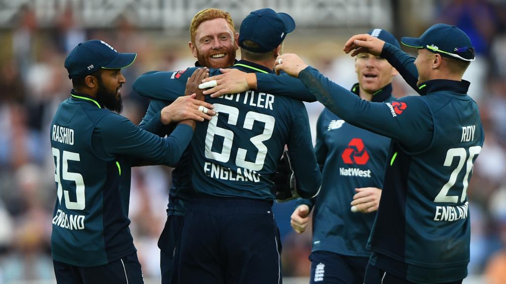 England celebrate a wicket