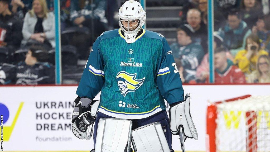 Petr Cech in action for Belfast Giants during a charity game in April