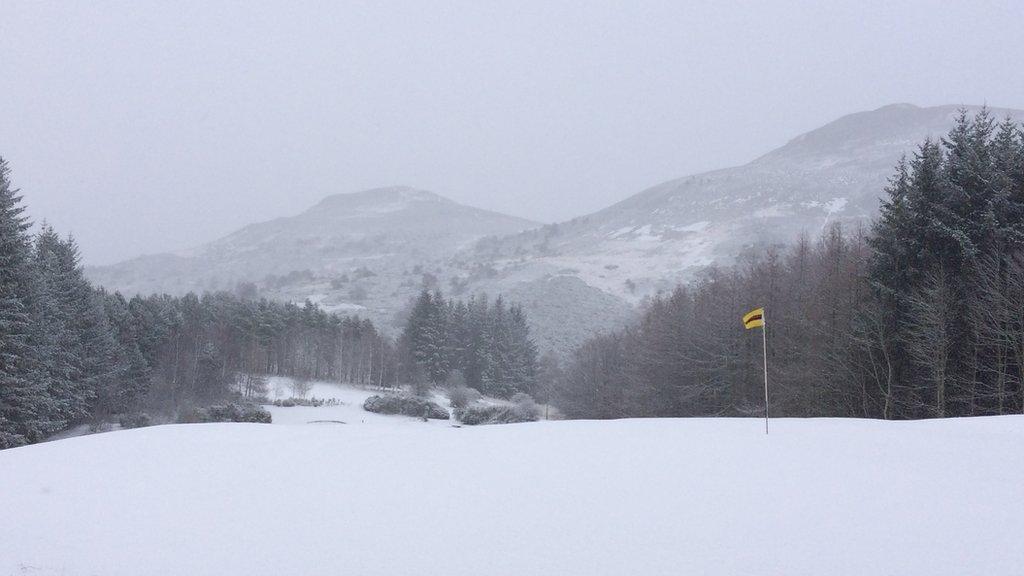 The snow covered Melrose golf course in the Scottish Borders