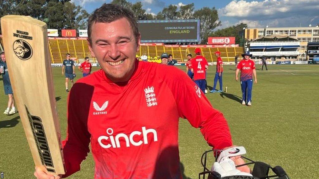 England captain Chris Edwards celebrates scoring the winning runs