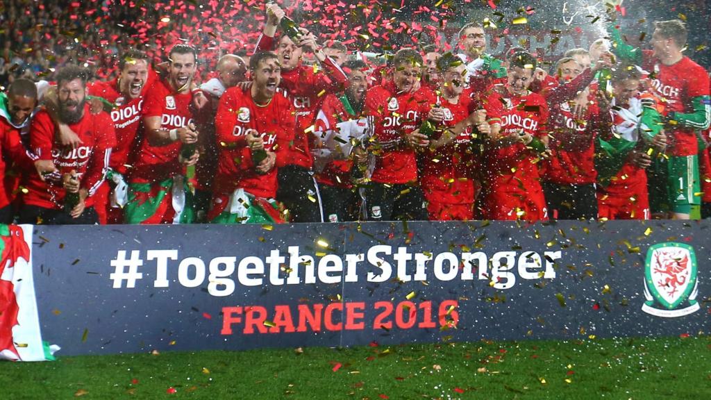 Wales celebrate qualifying for the 2016 European Championships