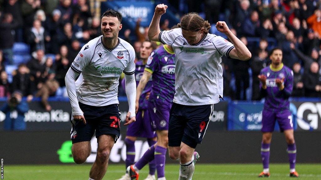 Aaron Collins (left) celebrates a goal