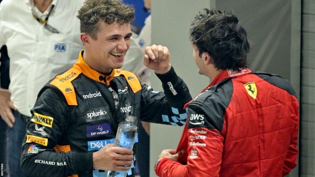 Lando Norris and Carlos Sainz celebrate