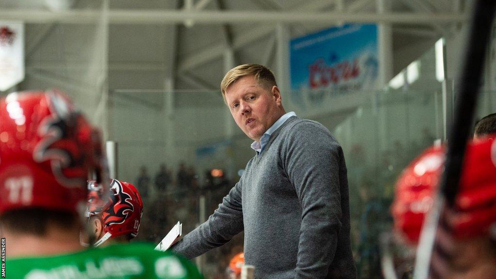 Coach Pete Russell on the Cardiff Devils bench