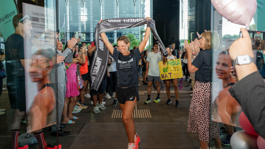 Natalie Dau at finish line