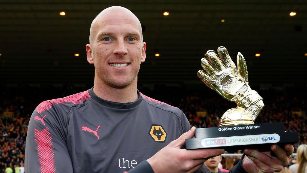 John Ruddy with the golden glove award he won with Wolves