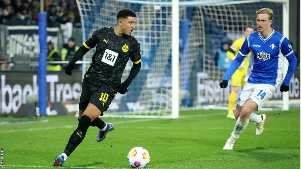 Jadon Sancho in action for Borussia Dortmund