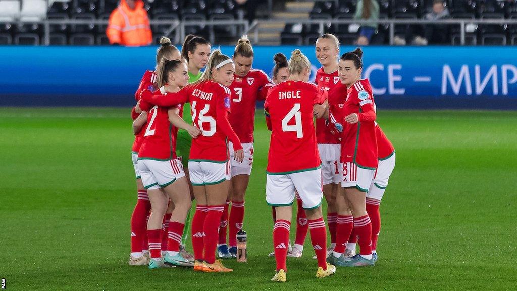 Wales players in a huddle before the draw with Germany last month