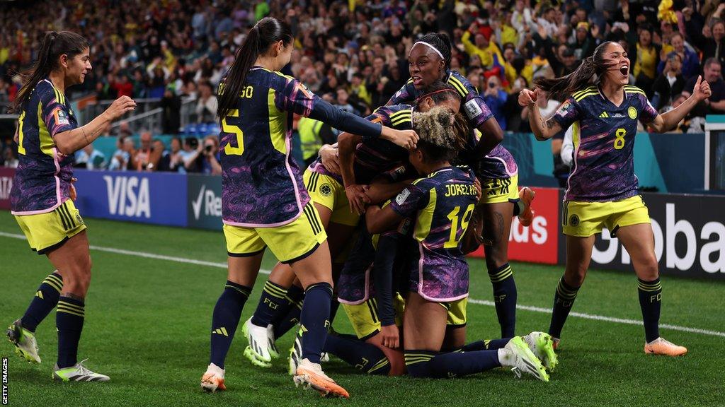 Colombia celebrate their winner against Germany