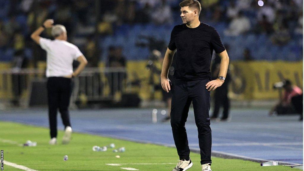 Steven Gerrard watches on during Al-Ettifaq's game against Al-Nassr