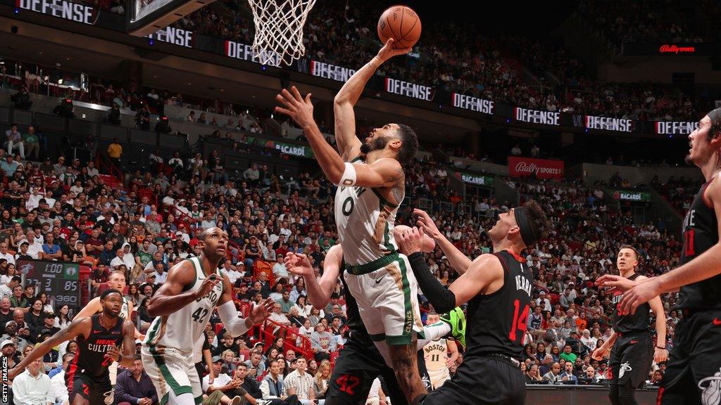 Boston Celtics' Jayson Tatum playing against Miami Heat in the NBA