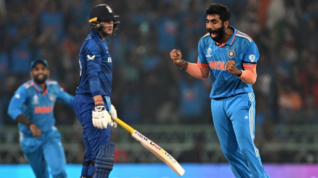 Jasprit Bumrah celebrates the wicket of Joe Root