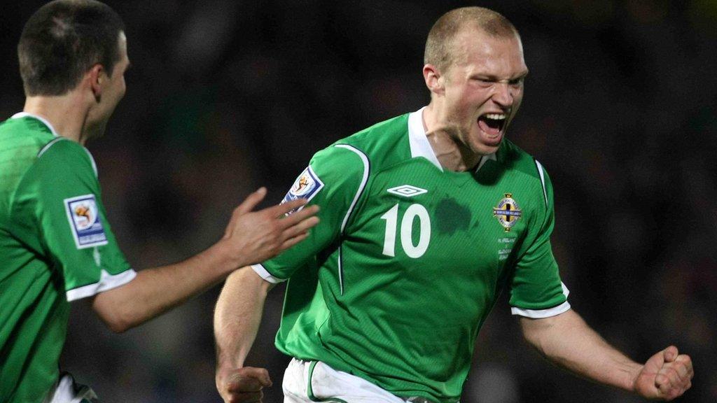 Warren Feeney celebrates scoring for Northern Ireland in a World Cup qualifier against Slovenia in 2009