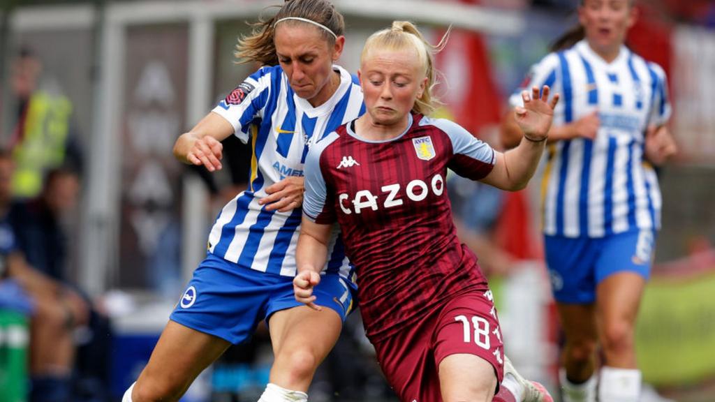 Freya Gregory of Aston Villa and Aileen Whelan of Brighton and Hove Albion