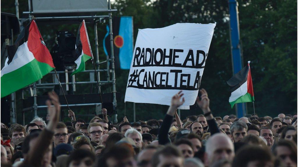 Pro-Palestinian signs and flags were waved during Radiohead's TRNSMT show last Friday