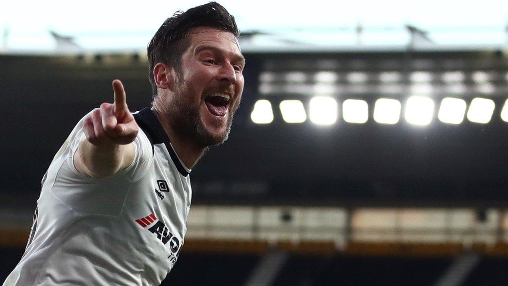 Derby County striker David Nugent celebrates his second goal in the win over Millwall