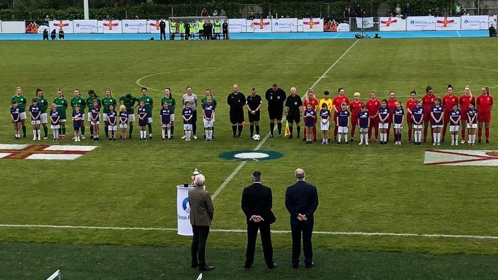 Guernsey and Jersey line up before the start of the women's Muratti