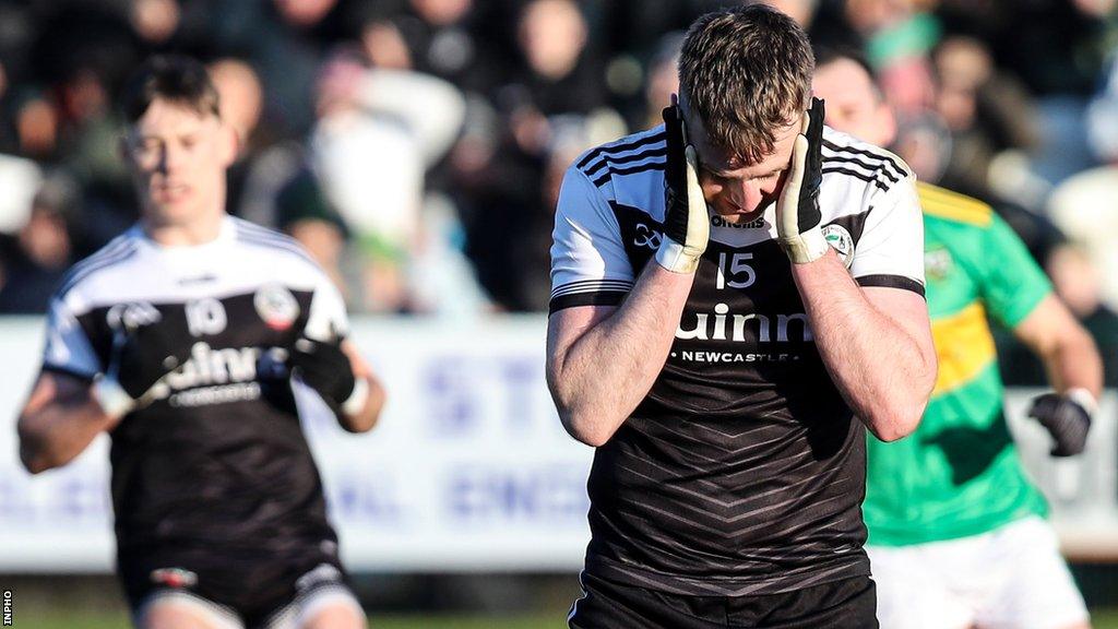 Kilcoo's Paul Devlin shows his disappointment after missing his penalty in first-half injury-time