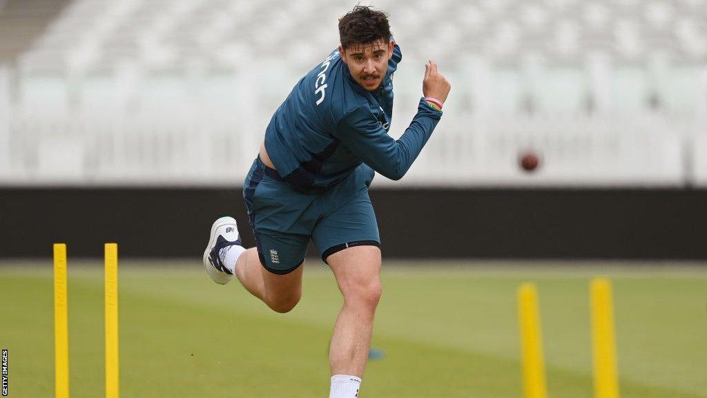 Josh Tongue bowling during England training session