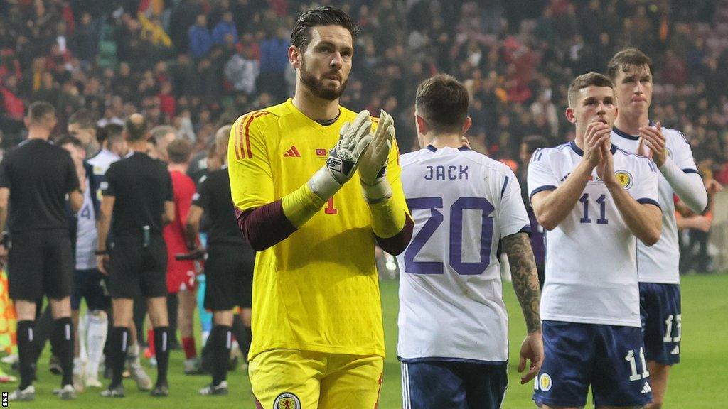 Scotland goalkeeper Craig Gordon shows his disappointment