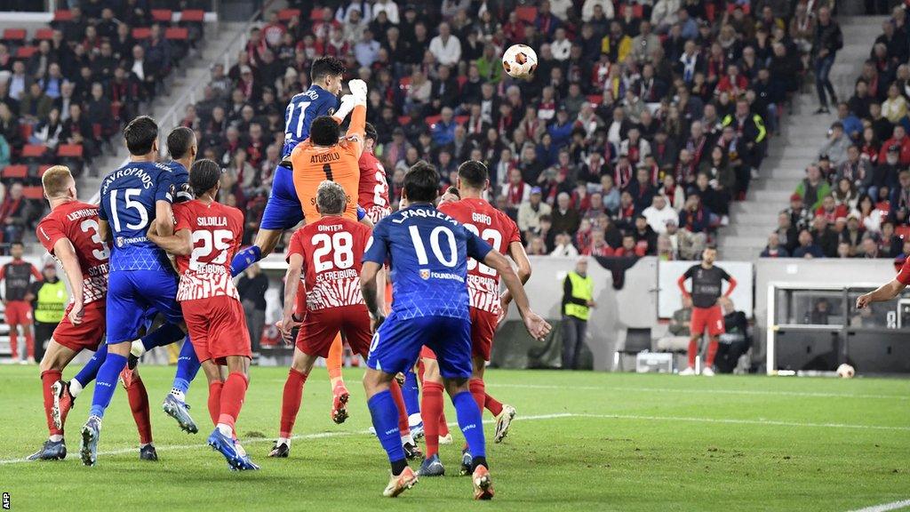 Nayef Aguerd scores for West Ham against Freiburg