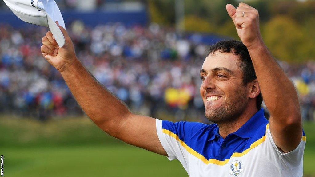 Francesco Molinari celebrates winning the 2018 Ryder Cup