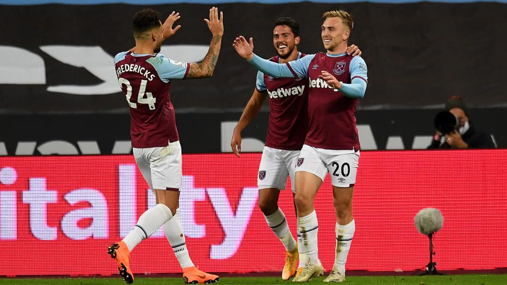 Jarrod Bowen celebrates giving West Ham the lead