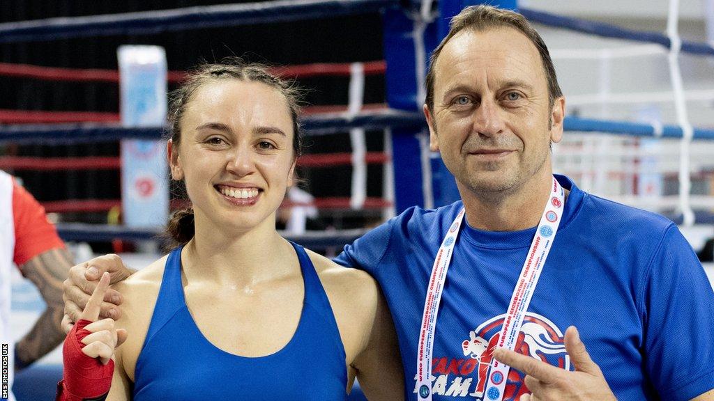 Tennessee with her dad Leigh after winning the European Championships