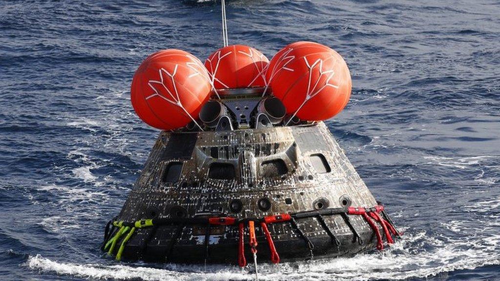 Orion capsule in the pacific ocean