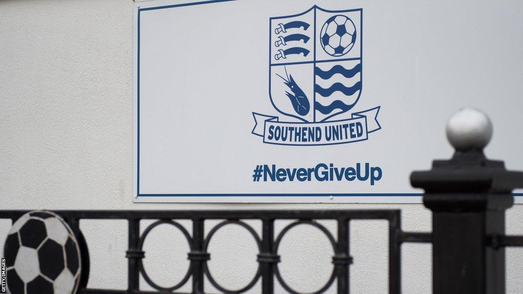 Southend United sign at the club's Roots Hall home ground