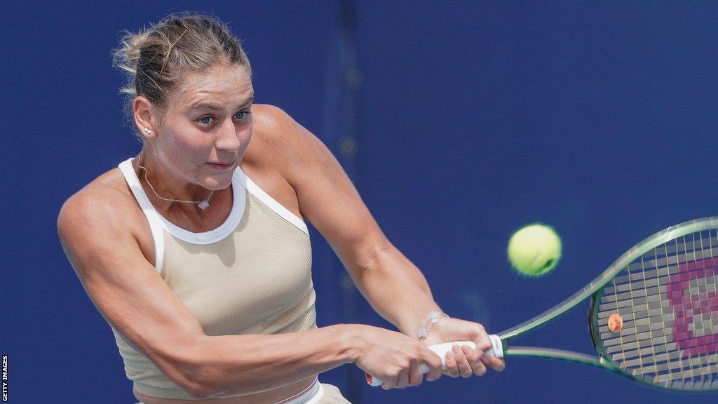 Ukraine's Marta Kostyuk in action at the Miami Open