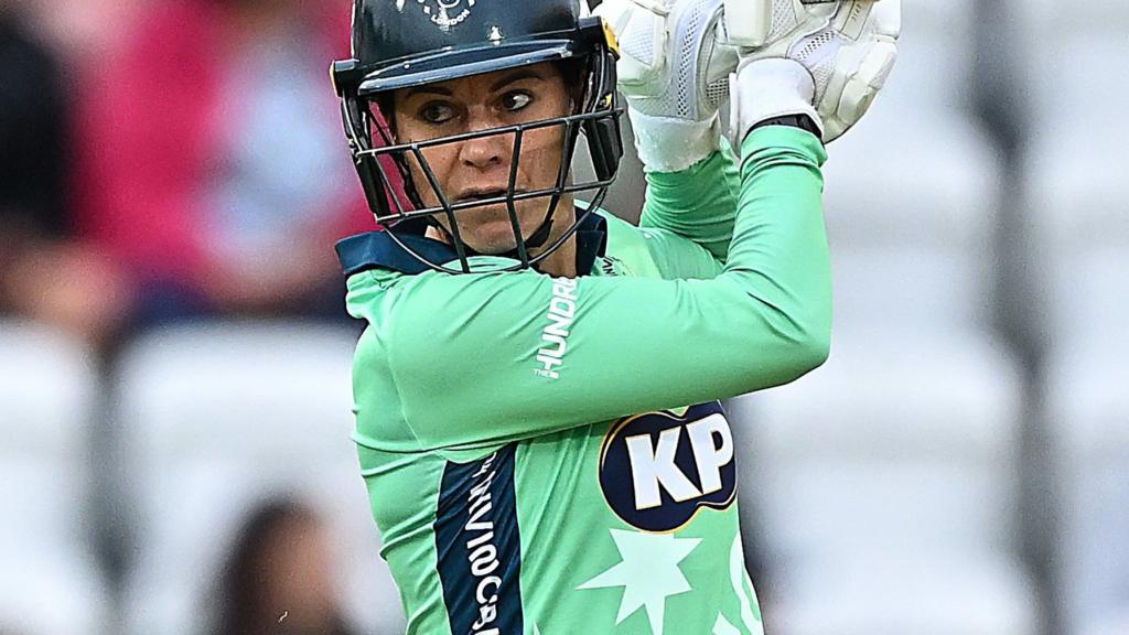 Oval Invincibles batter Marizanne Kapp plays a shot