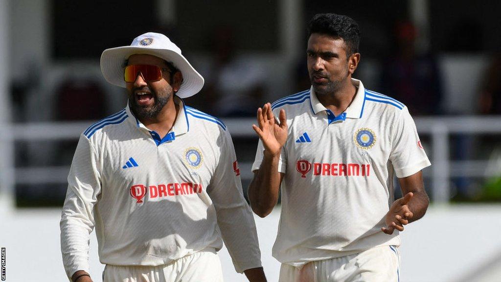 Ravichandran Ashwin celebrates taking a West Indies wicket