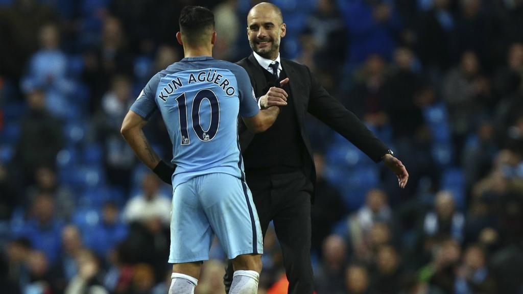 Pep Guardiola and Sergio Aguero