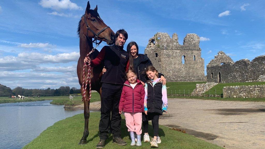 Christian Williams with wife Charlotte, daughters Betsy and Tilly and Scottish Grand National winner, Kitty's Light