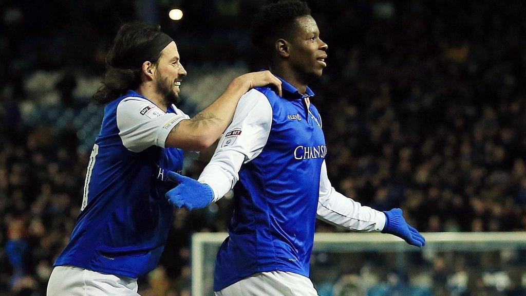 Lucas Joao of Sheffield Wednesday celebrates scoring the opening goal with George Boyd