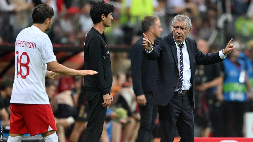 Fernando Santos gesticulates on the touchline while managing Poland