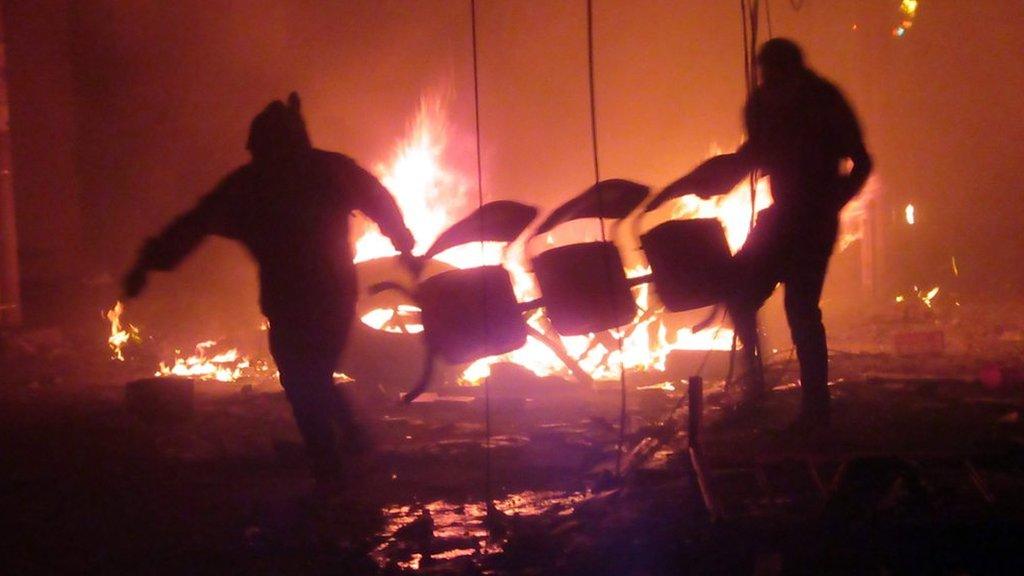 An electoral office on fire in Sucre, Bolivia