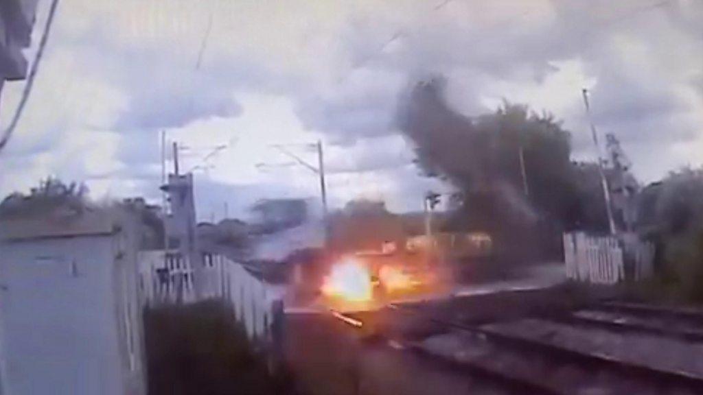 Lorry hits power lines at crossing