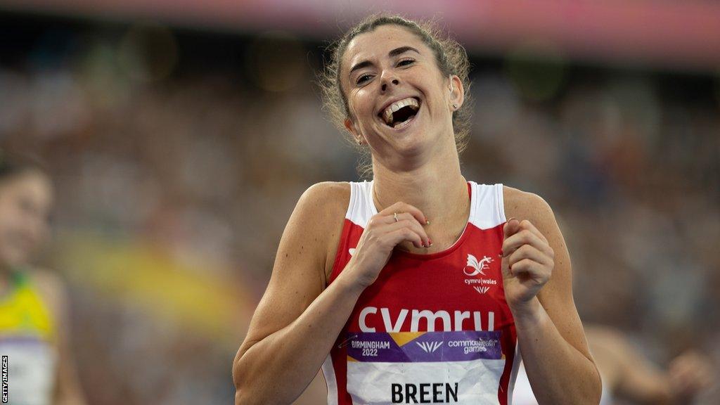 Olivia Breen of Wales wins gold in the women's T/37/38 100m final at the 2022 Commonwealth Games