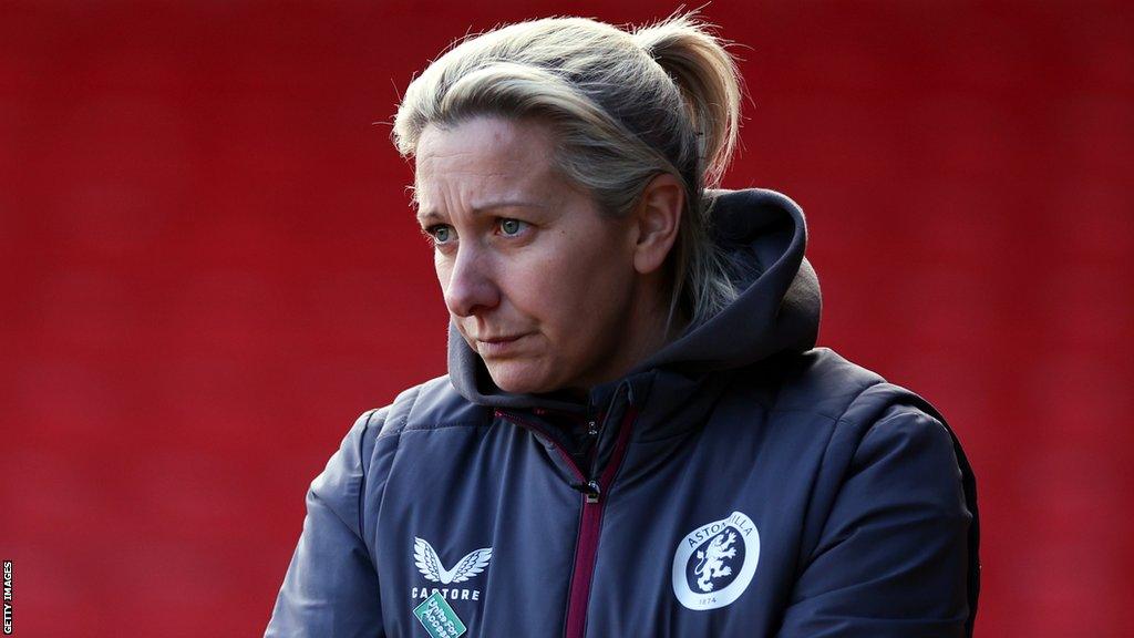 Aston Villa manager Carla Ward watches on