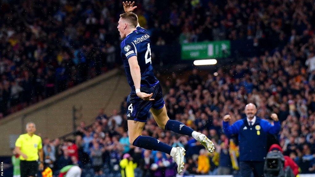 Scott McTominay celebrates scoring Scotland's second goal