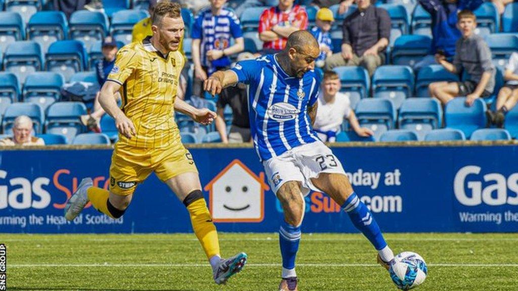 Kilmarnock's Kyle Vassell scores to make it 1-0 during a cinch Premiership match between Kilmarnock and Livingston at Rugby Park