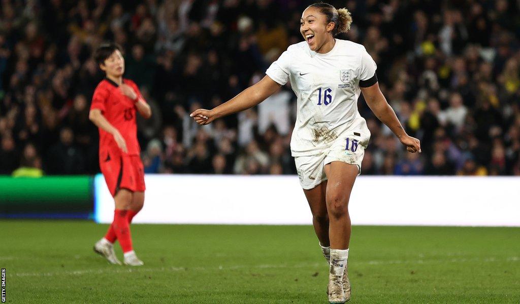 Lauren James scoring against South Korea