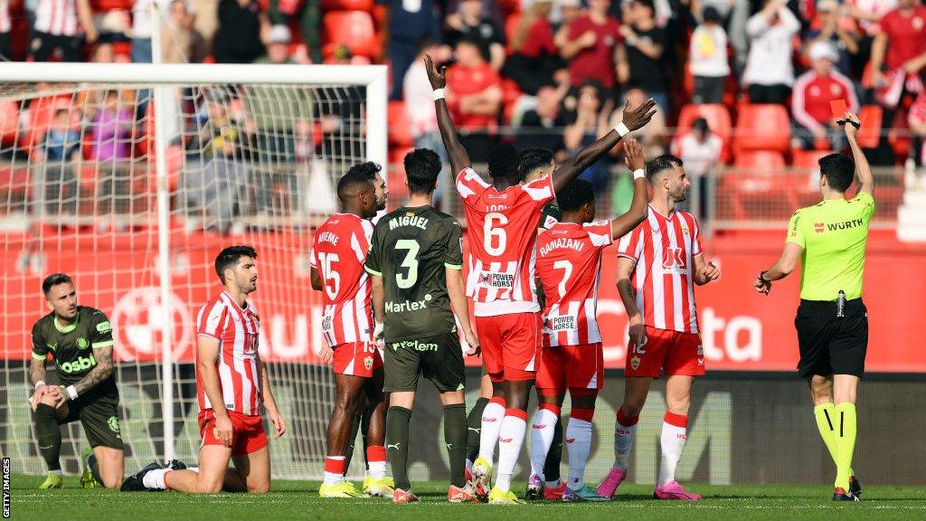 Girona's Aleix Garcia is sent off with ten minutes to go