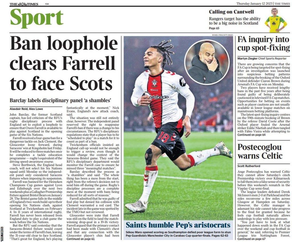 The back page of the Scottish edition of The Times on 120123