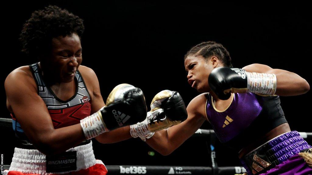 Caroline Dubois punches Feriche Mashaury during the lightweight fight at OVO Arena Wembley in February