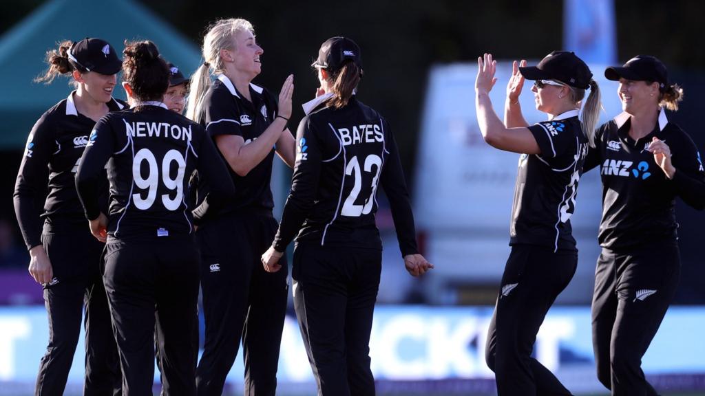 New Zealand's Hannah Rowe celebrates a wicket