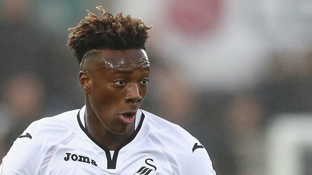 Tammy Abraham takes the ball forward for Swansea City