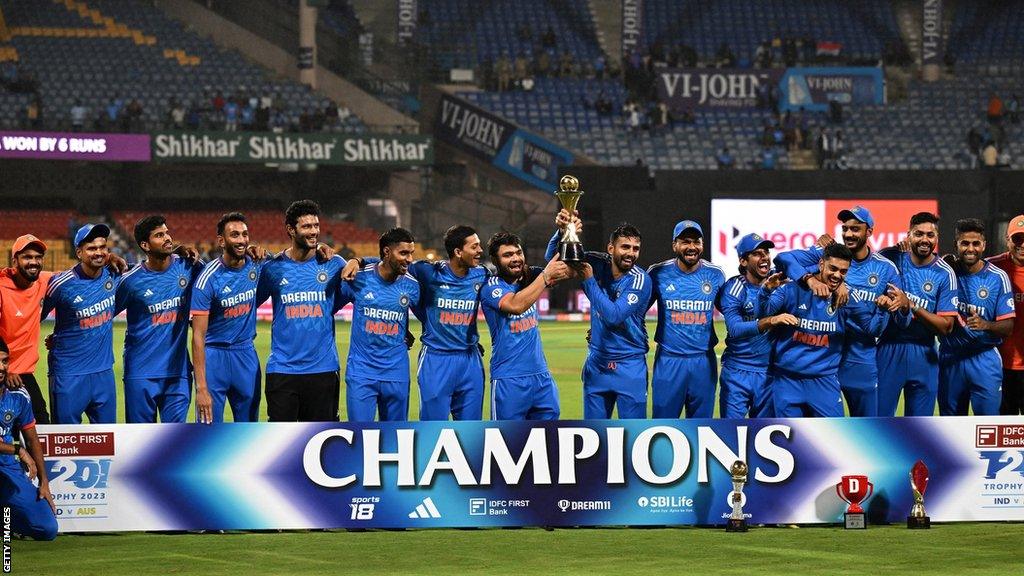 India with the T20 series trophy